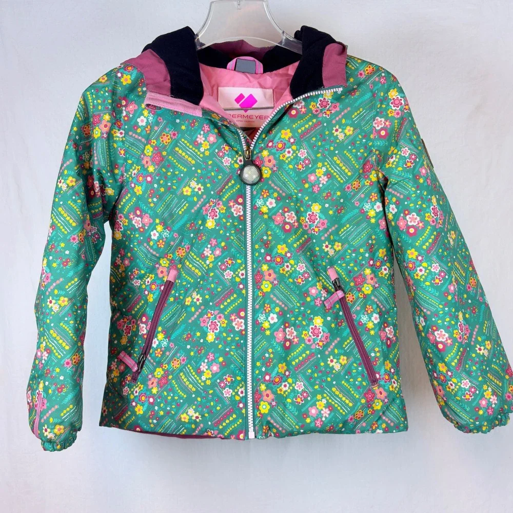 Obermeyer Girls Green Pink Floral I-Grow Snow Ski Suit Jacket Pants Size 8